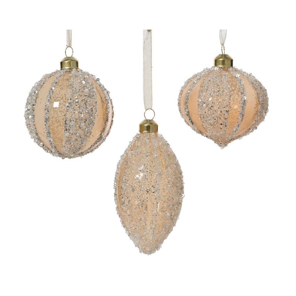 Decoris Glass Bauble with Silver Glitters 8cm - Shades of Peach Pearl (3 Assorted)