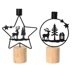 Decoris Iron Candleholder with Reindeer 21cm - Black (2 Assorted)