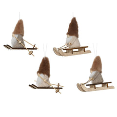 Decoris Hanging Poyester Gnome with Plywood Sleigh 13.5cm (4 Assorted)