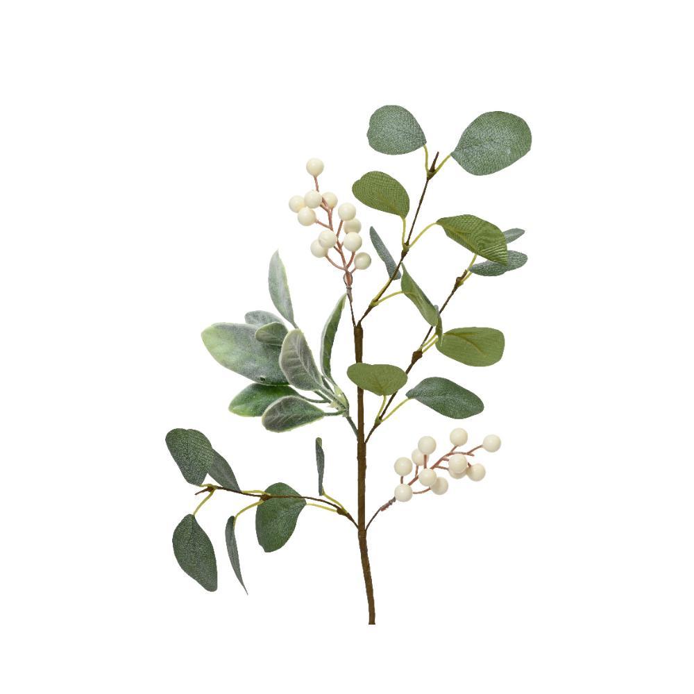 Decoris Polyester Spray with Berries on Stem 50cm - Green/White