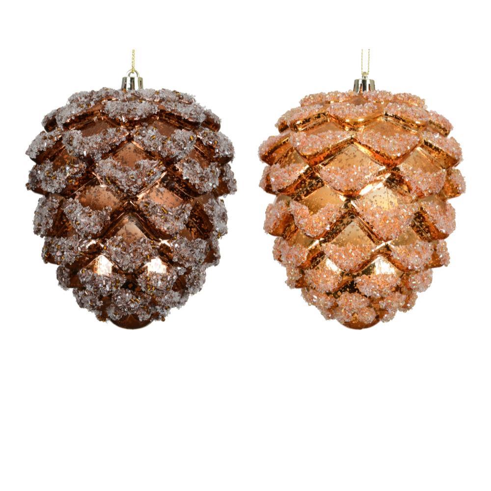 Decoris Polystrene Pinecone with Beads 14cm - Brown/Peach (2 Assorted)