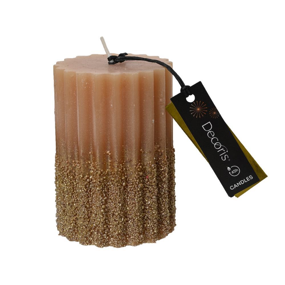 Decoris Pillar Wax Candle with Glitters 10cm - Metallic Brandy