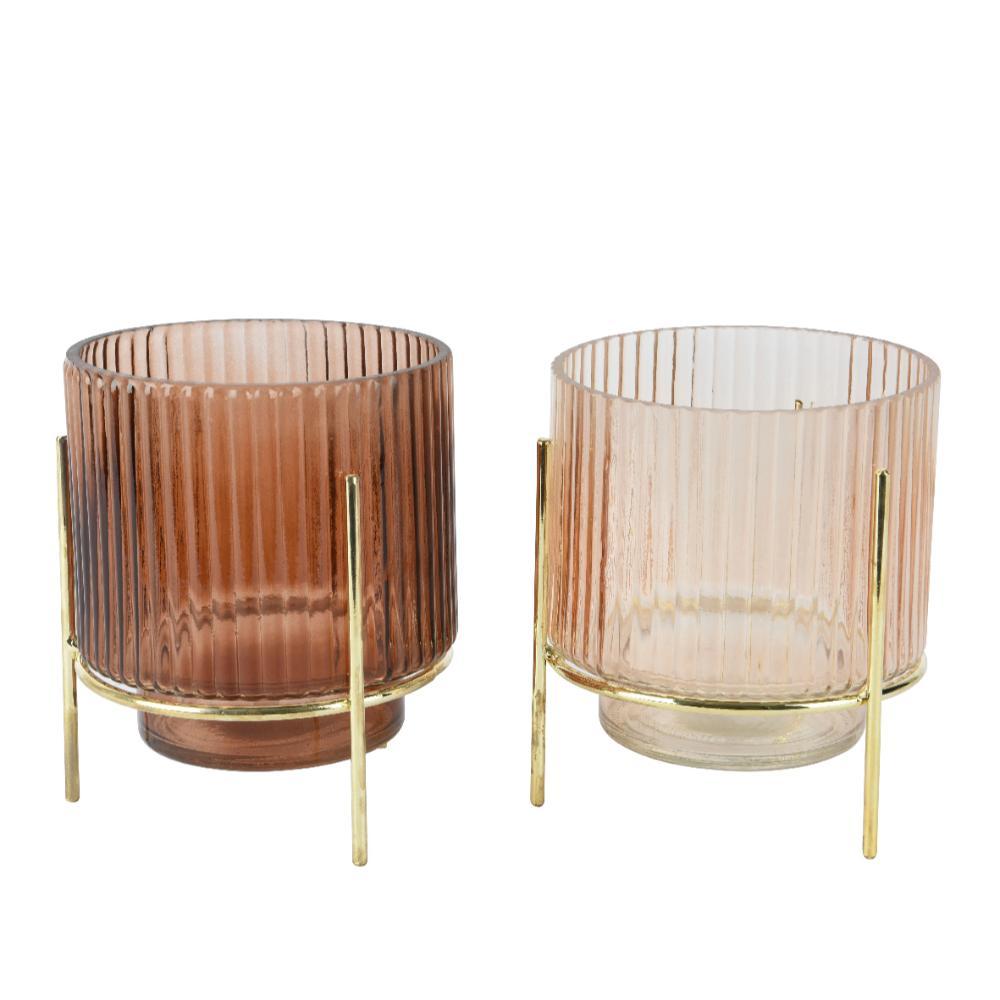 Kitchen Goods Glass Candleholder with Gold Stand 12 x 16.5cm (2 Assorted)