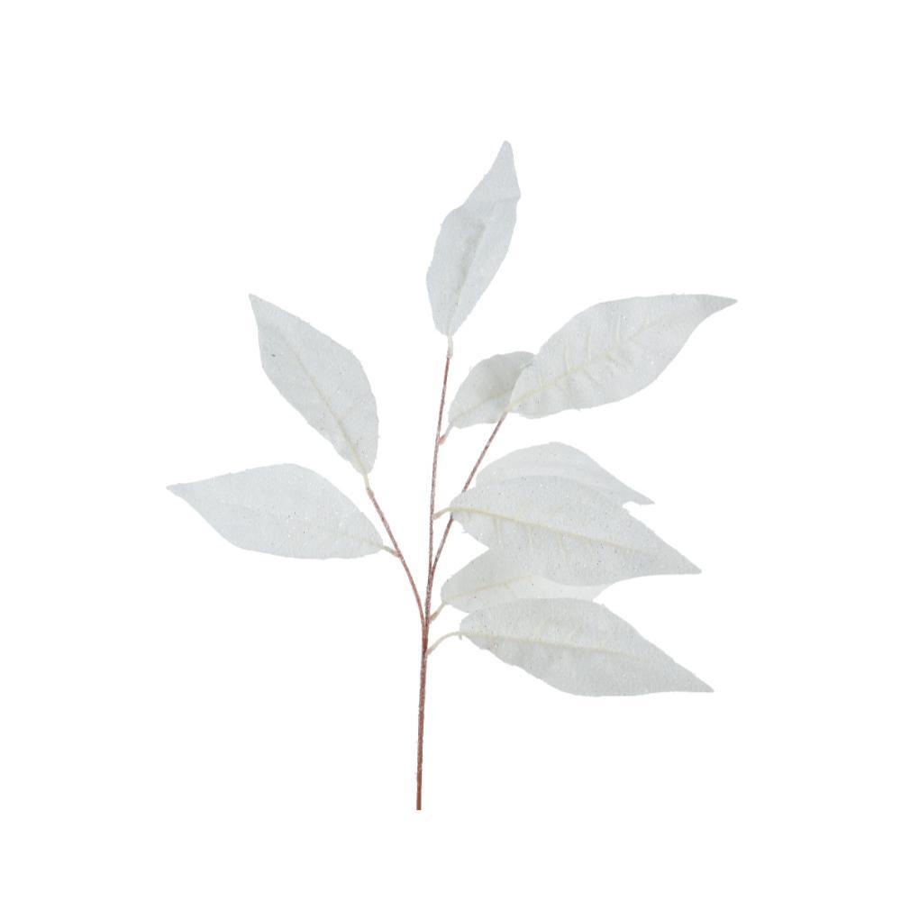 Decoris Polyester Frosted Spray with 9 Leaves 80cm - White