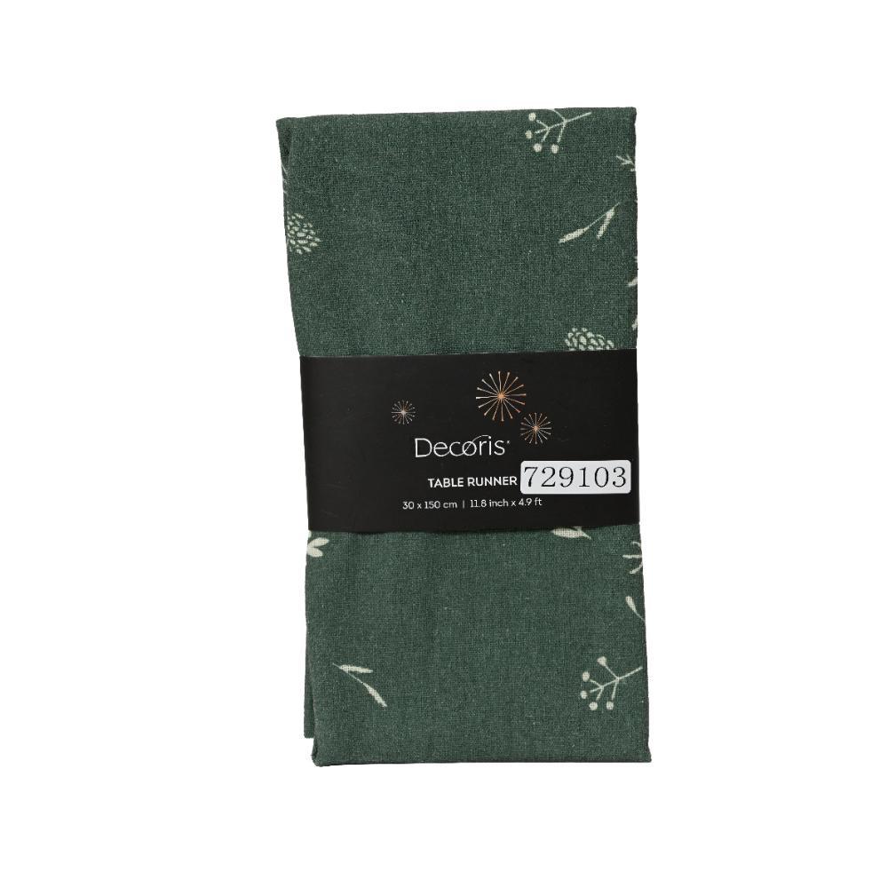 Decoris Polyester Tablerunner with Leaves Pattern 140 x 40cm - Green