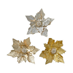 Decoris Polyester Clip-On Flower 30cm - Metalic Gold (3 Assorted)