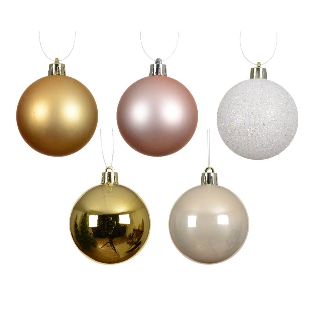 Decoris Shatterproof Bauble Box of 30pcs 6cm - Gold/Pink/Cream