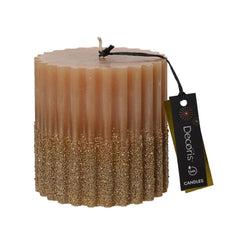 Decoris Pillar Wax Candle with Glitters 10 x 10cm - Metallic Brandy