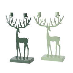 Decoris Iron Candleholder Reindeer 19 x 7.5 x 31cm - Green (2 Assorted)