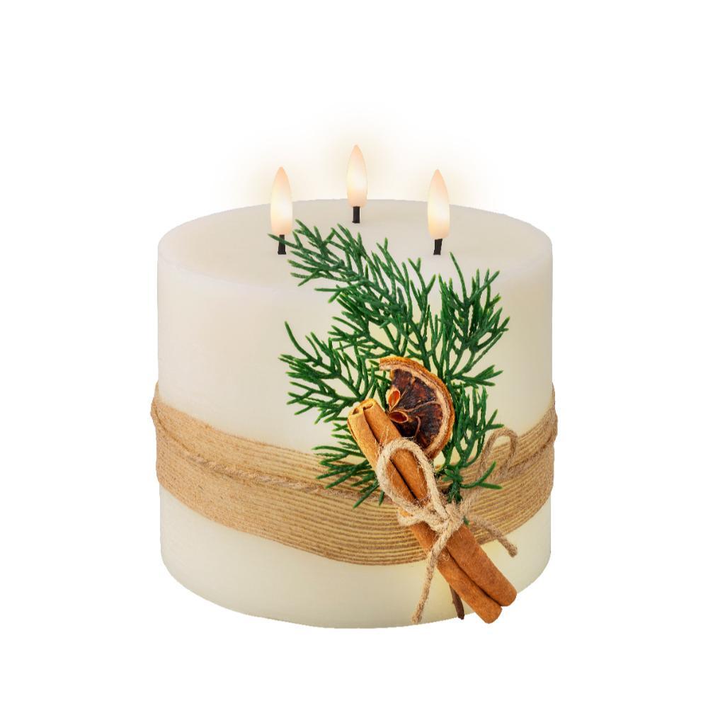 Lumineo BO Led Wax Candle with Leaves Decorations 15 x 15cm - Cream/Warm White