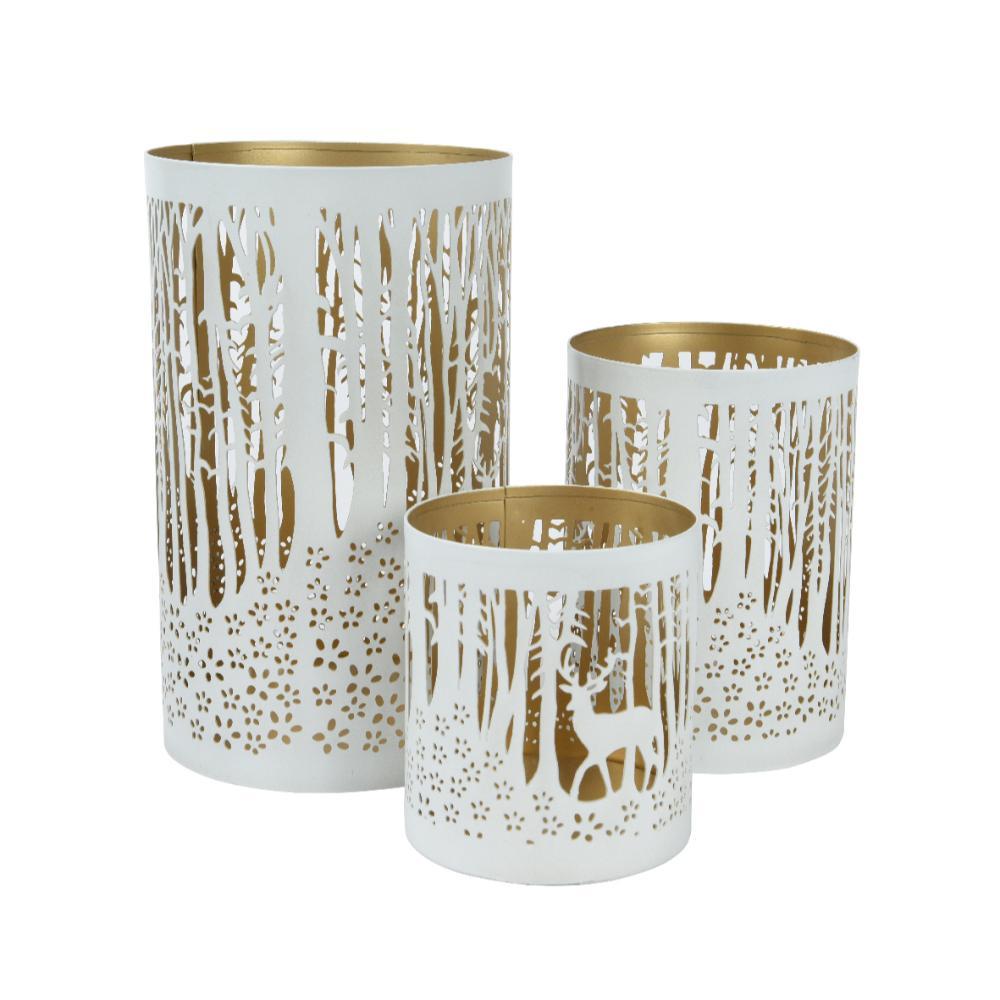 Decoris Iron Lantern Set of 3pcs 20cm - White/Gold