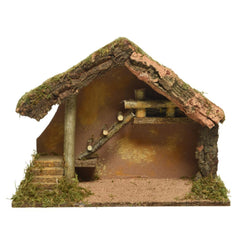 Decoris MDF Nativity House with Wooden Ladder 39 x 19 x 28cm - Natural