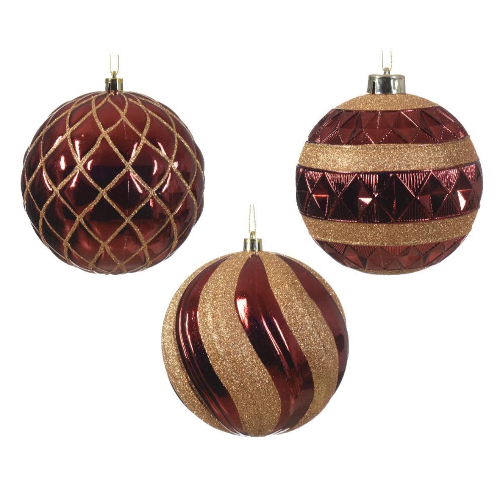 Decoris Shatterproof Bauble 12cm - Oxblood with Gold (3 Assorted)