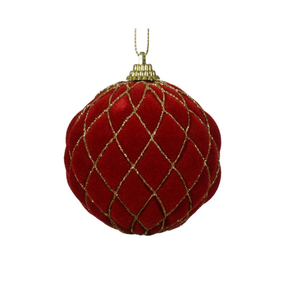 Decoris Polystyrene Bauble with Velvet and Checkered Finish 8cm - Oxblood