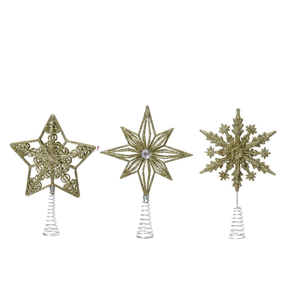 Decoris Plasitc Treetopper with Glitters 22.5cm - Light Gold (3 Assorted)