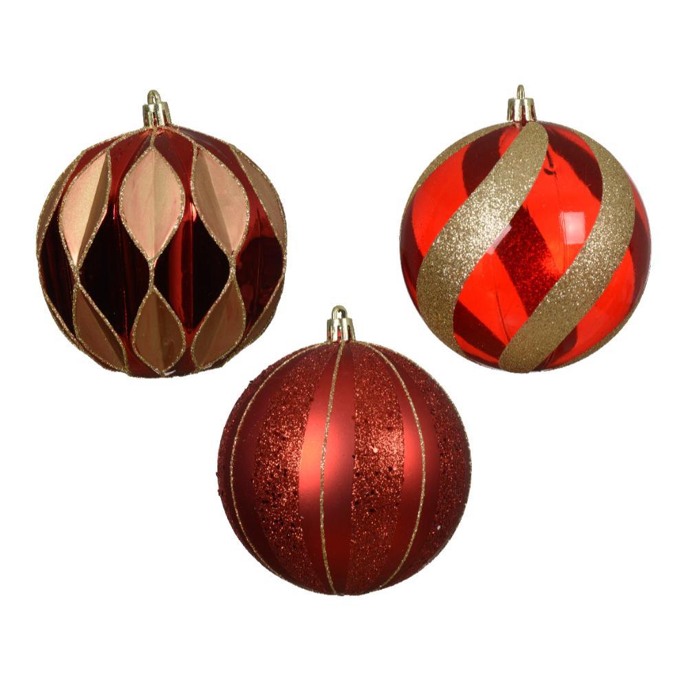 Decoris Shatterproof Bauble 10cm - Christmas Red with Glitter (3 Assorted )