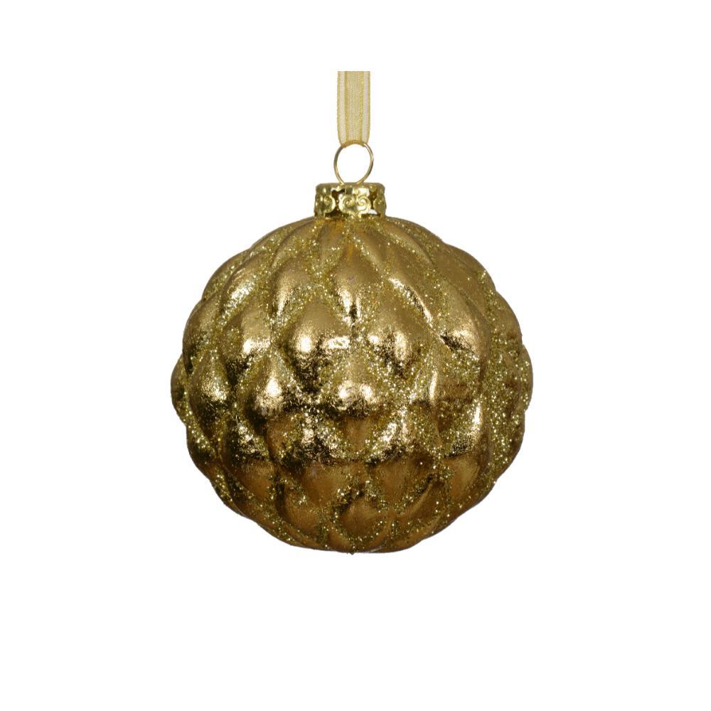 Decoris Shatterproof Bauble 8cm - Gold with Glitter