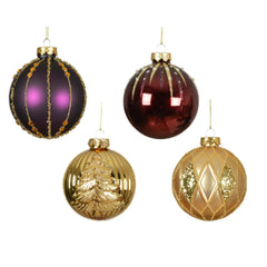 Decoris Glass Bauble 8cm - Purple/ Gold (4 Assorted)