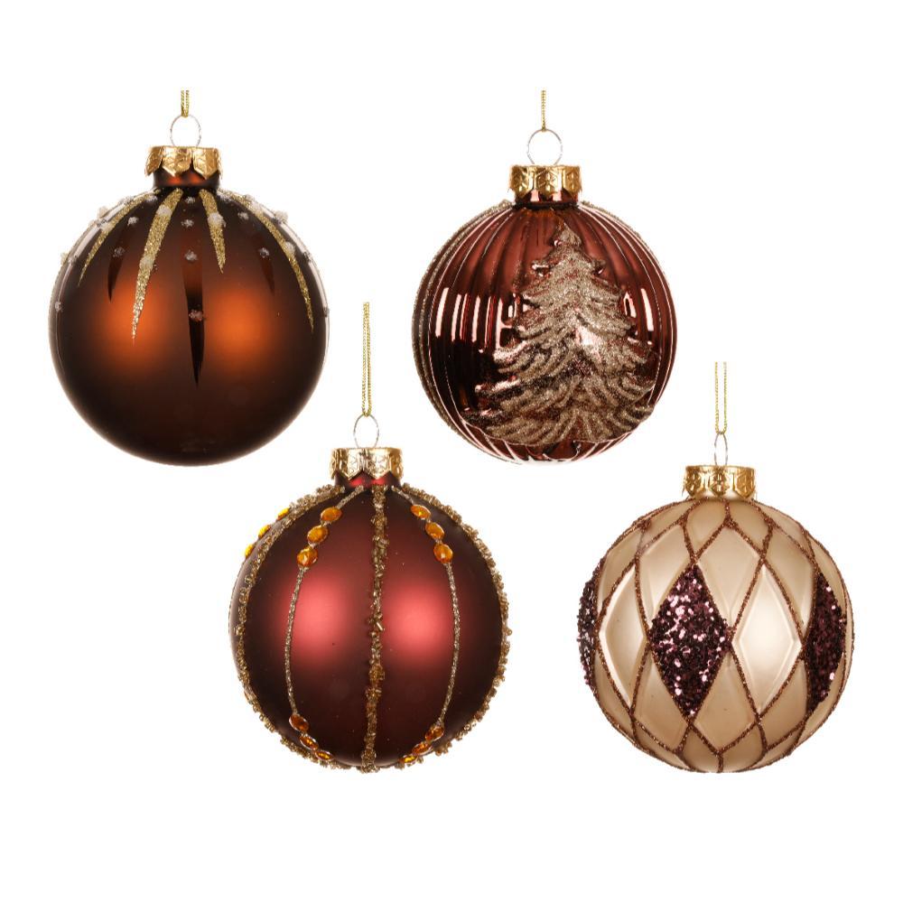 Decoris Glass Bauble 8cm - Red/ Pearl (4 Assorted)