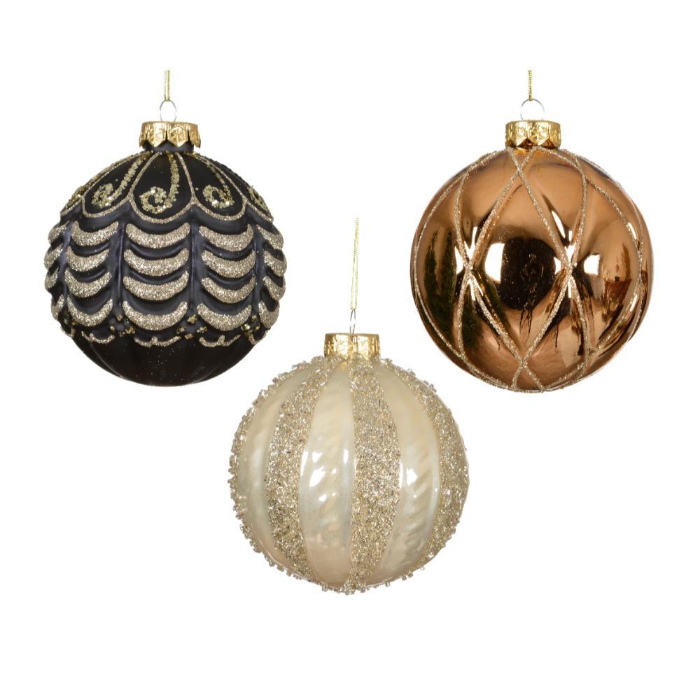 Decoris Glass Bauble 10cm - Rose Gold/ Pearl (3 Assorted)