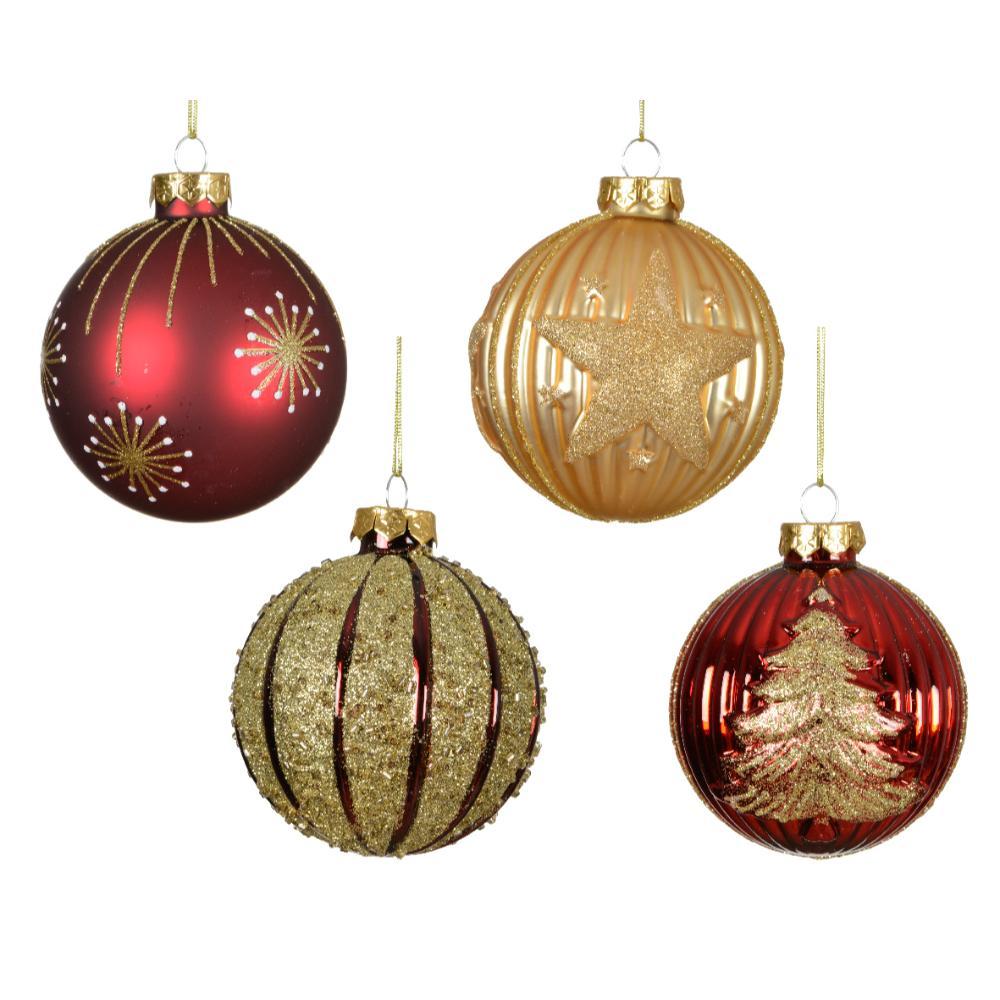 Decoris Glass Bauble 8cm - Oxblood/ Gold (4 Assorted)