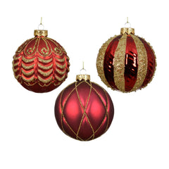 Decoris Glass Bauble 10cm - Oxblood/ Gold (3 Assorted)