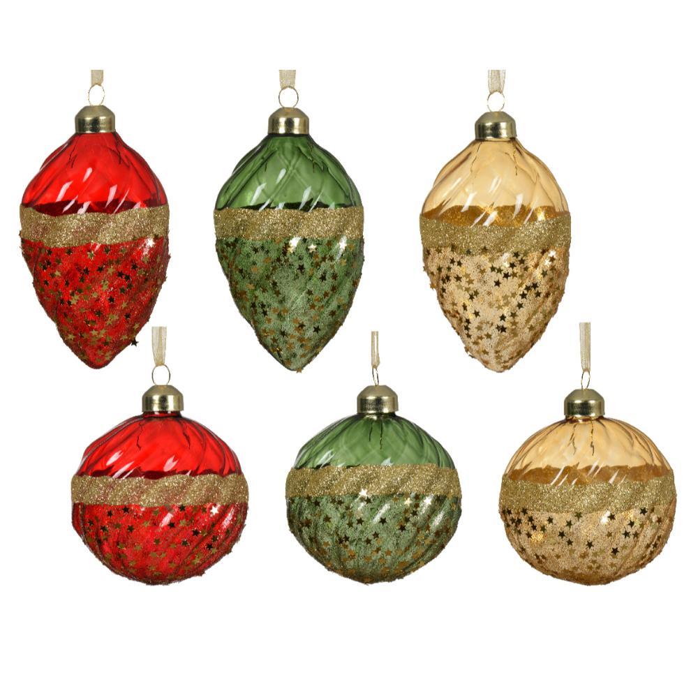 Decoris Glass Bauble with Glitters 8cm - (4 Assorted Colours)