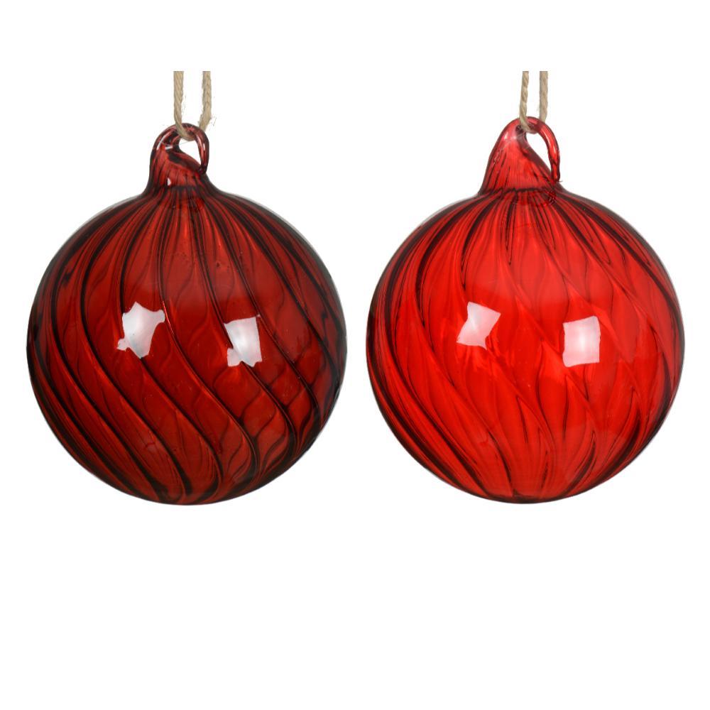 Decoris Glass Bauble 8cm - Red (2 Assorted)