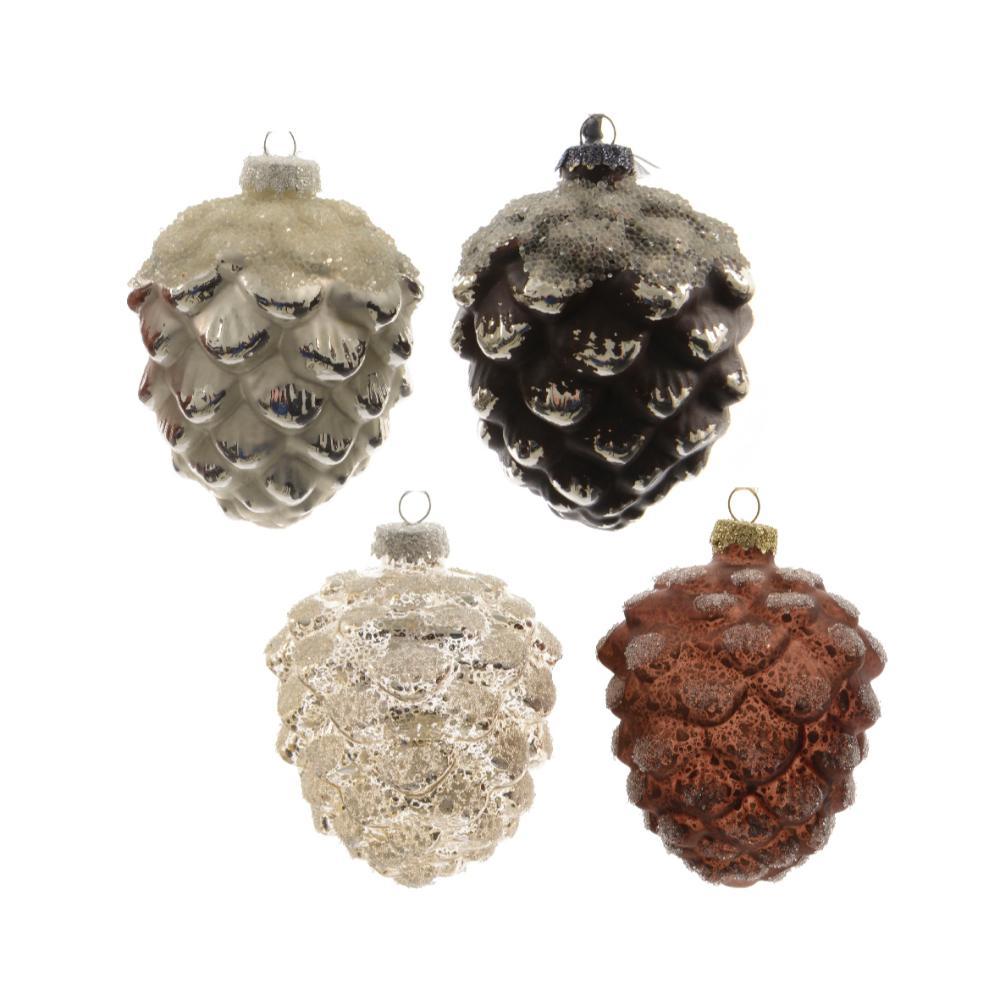 Decoris Glass Pinecone with Clear Beads 10cm - 4 Assorted