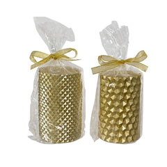 Decoris Pillar Wax Candle with Glitters 10cm - Metallic Light Gold (2 Assorted)