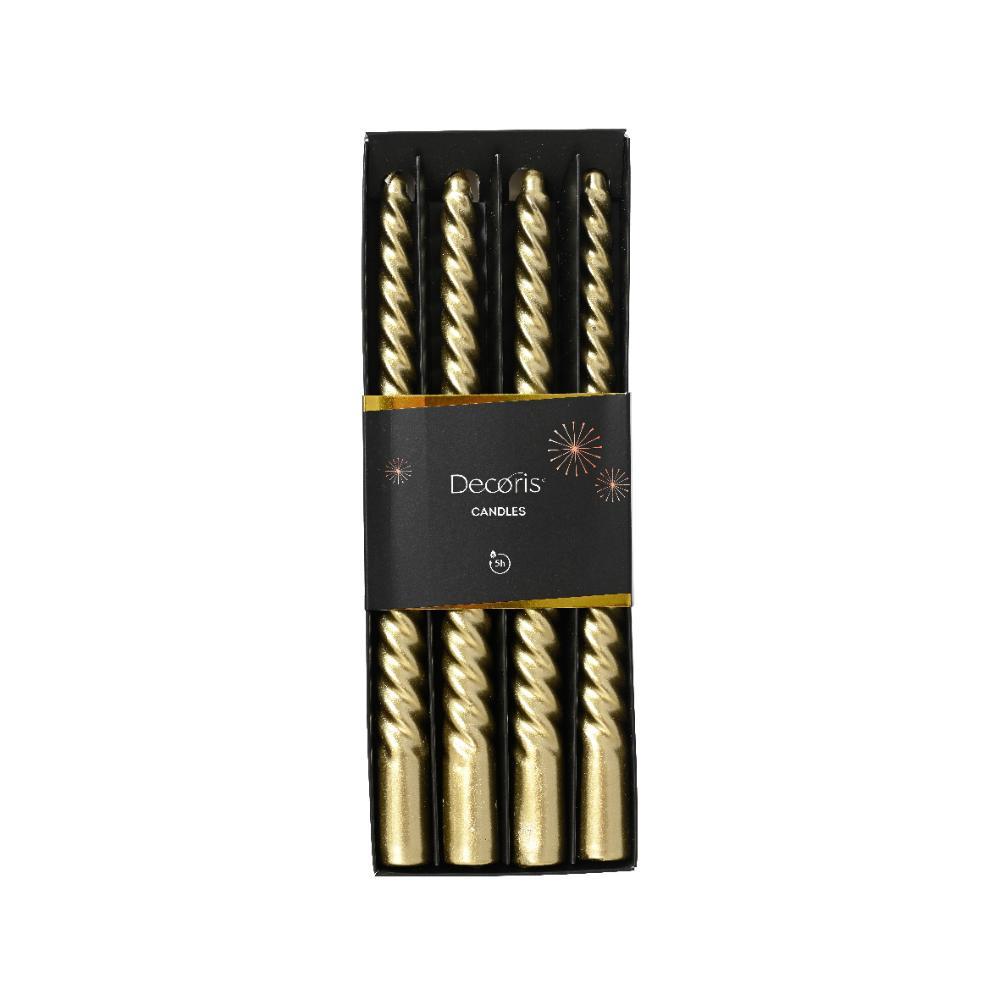 Decoris Dinner Wax Candle Set of 4pcs 25cm - Metallic Gold