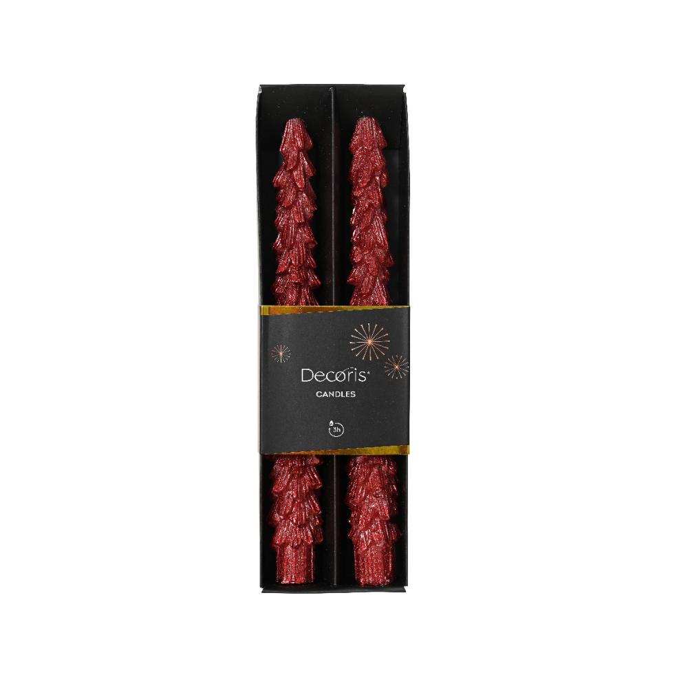 Decoris Dinner Wax Candle Tree Set of 2pcs 25cm - Christmas Red