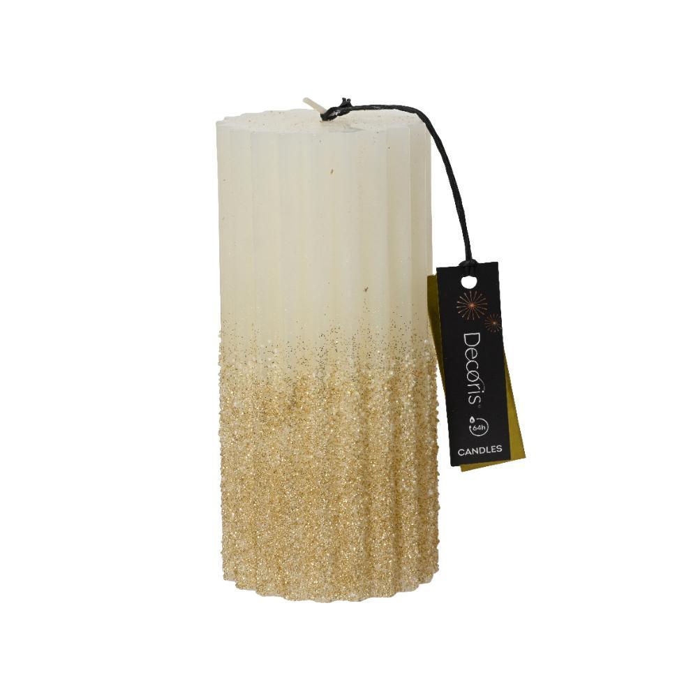 Decoris Pillar Wax Candle with Glitter 7 x 15cm - Wool White