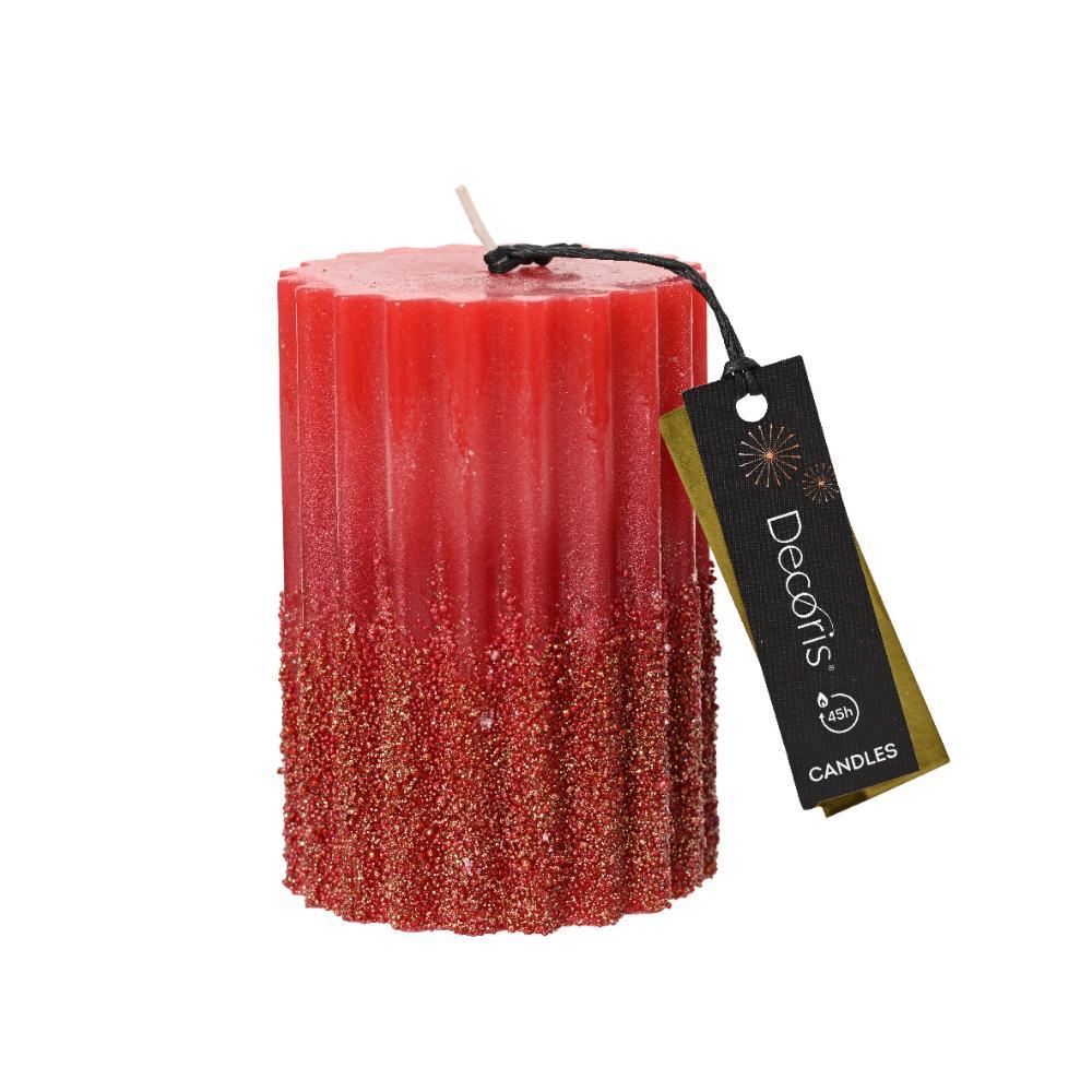 Decoris Pillar Wax Candle with Glitter 7 x 10cm - Christmas Red