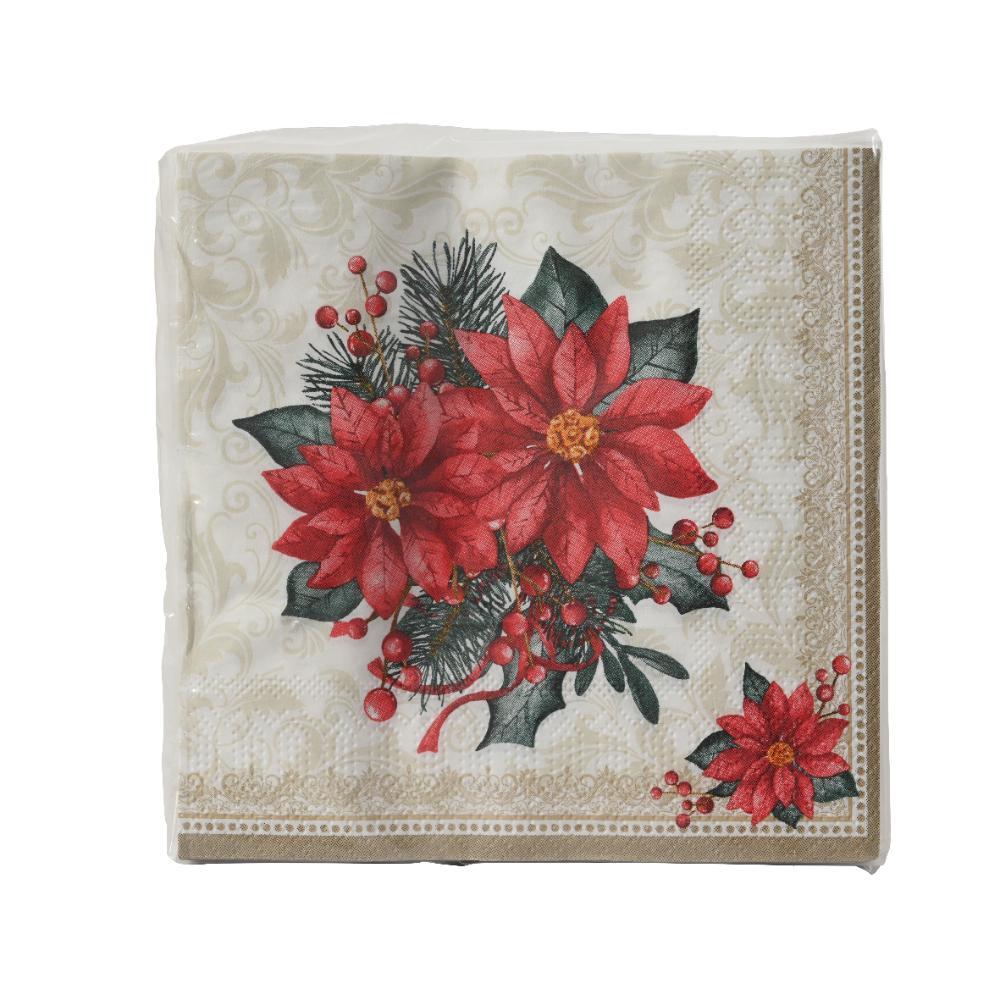 Kitchen Goods Paper Napkin with Poinsettia Print