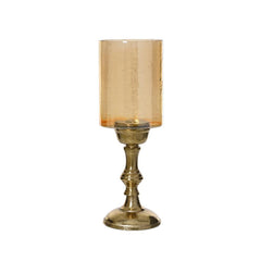 Kitchen Goods Glass Hurricane with Aluminium Stand 33cm - Amber/ Gold