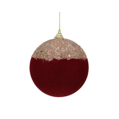 Decoris Foam Bauble with Velvet Finish and Glitter Top 10cm - Oxblood