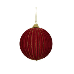 Decoris Foam Bauble with Velvet Finish and Stripes 8cm - Oxblood