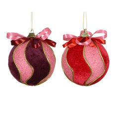 Decoris Foam Bauble with Velvet Finish and Golden Swirls 8cm - (2 Assorted Colours)