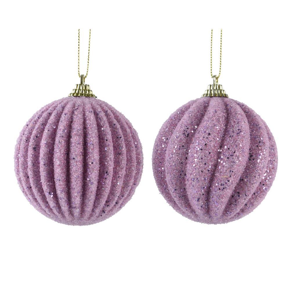 Decoris Foam Bauble with Gliter and Beads 8cm - Lilac (2 Assorted)