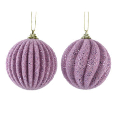 Decoris Foam Bauble with Gliter and Beads 8cm - Lilac (2 Assorted)