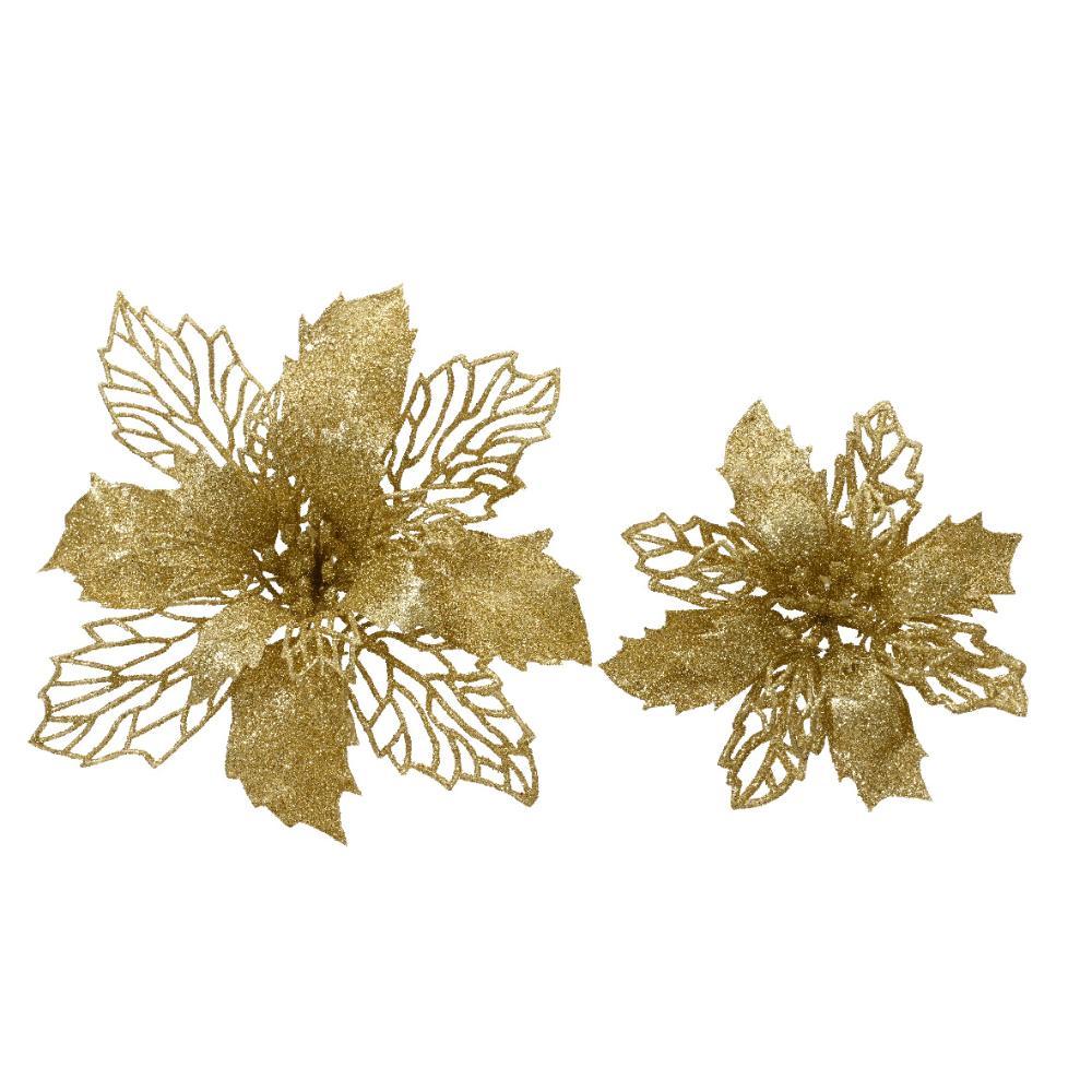 Decoris Clip-On Poinsettia Set - Gold (2 Assorted)