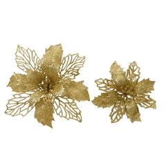 Decoris Clip-On Poinsettia Set - Gold (2 Assorted)