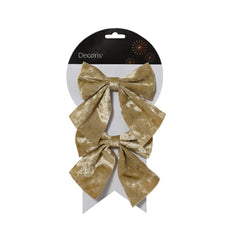 Decoris Polyester Bow Set of 2pcs 13cm - Light Gold