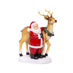 Lumineo BO Micro-Led Polyresin Santa with Deer 26cm