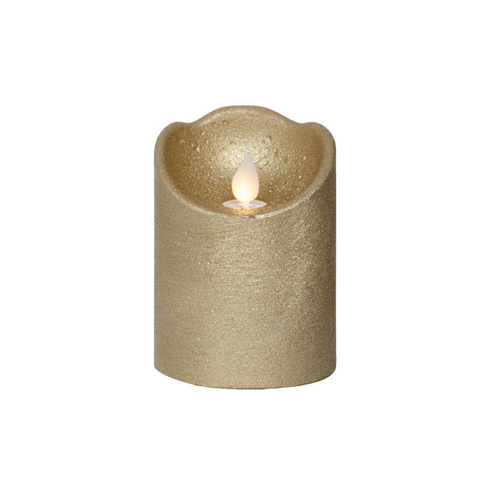 Lumineo BO Led Wax Candle with Wave Top 7.5 x 10cm - Gold/Warm White