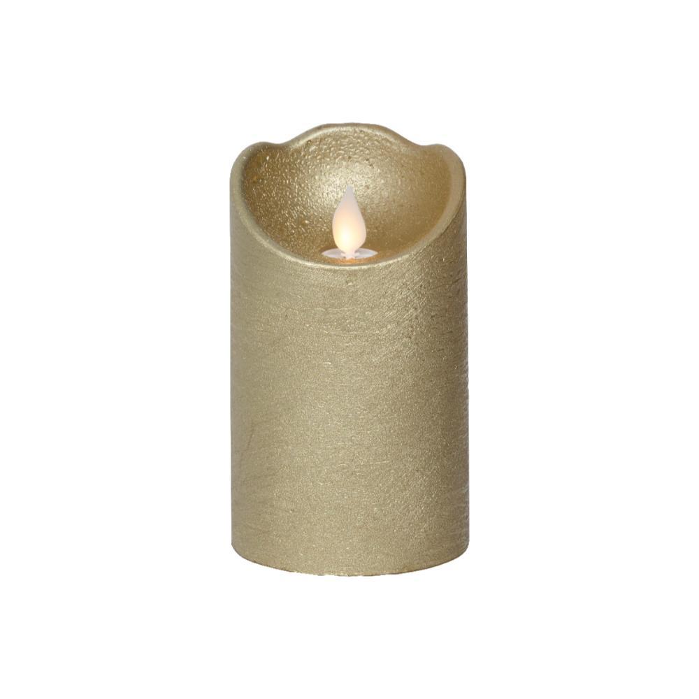 Lumineo BO Led Wax Candle with Wave Top 7.5 x 12.5cm - Gold/Warm White