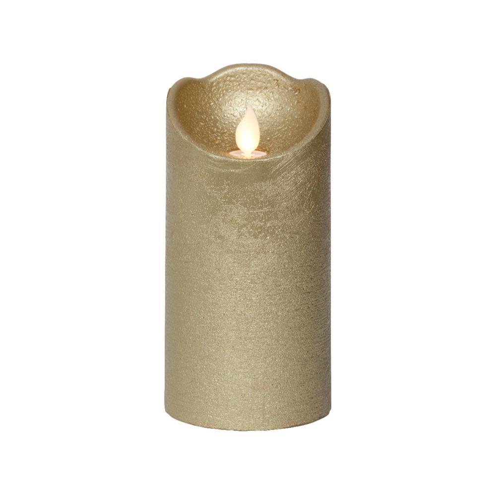 Lumineo BO Led Wax Candle with Wave Top 7.5 x 15cm - Gold/Warm White