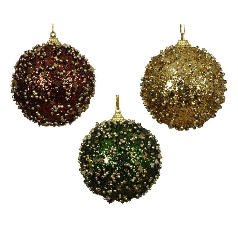 Decoris Foam Bauble with Beads and Sequins 8cm - (3 Assorted Colours)