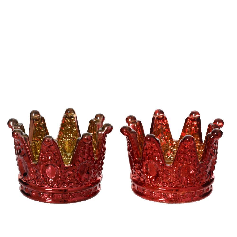 Kitchen Goods Glass Tealight Crown Holder 5cm - Red (2 Assorted)